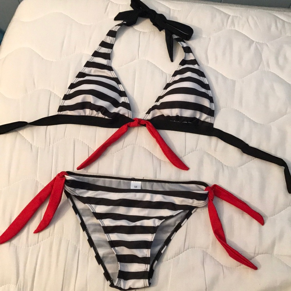 Black and white striped bikini